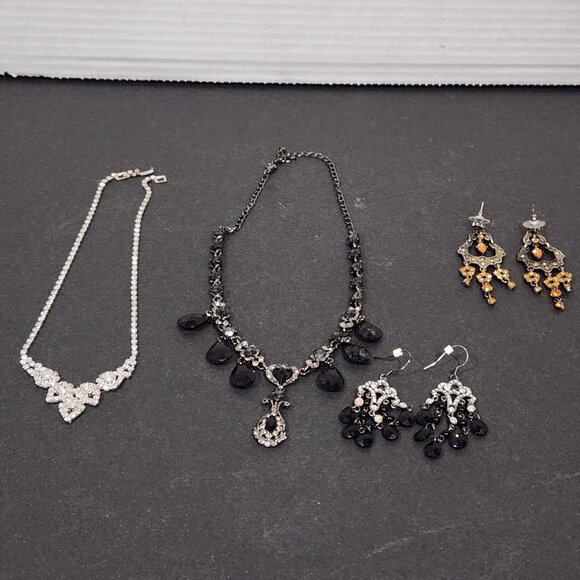 3 Sets Vintage Crystal Rhinestone Teardrop Necklace & Crystal Dangle Earrings - Picture 1 of 15